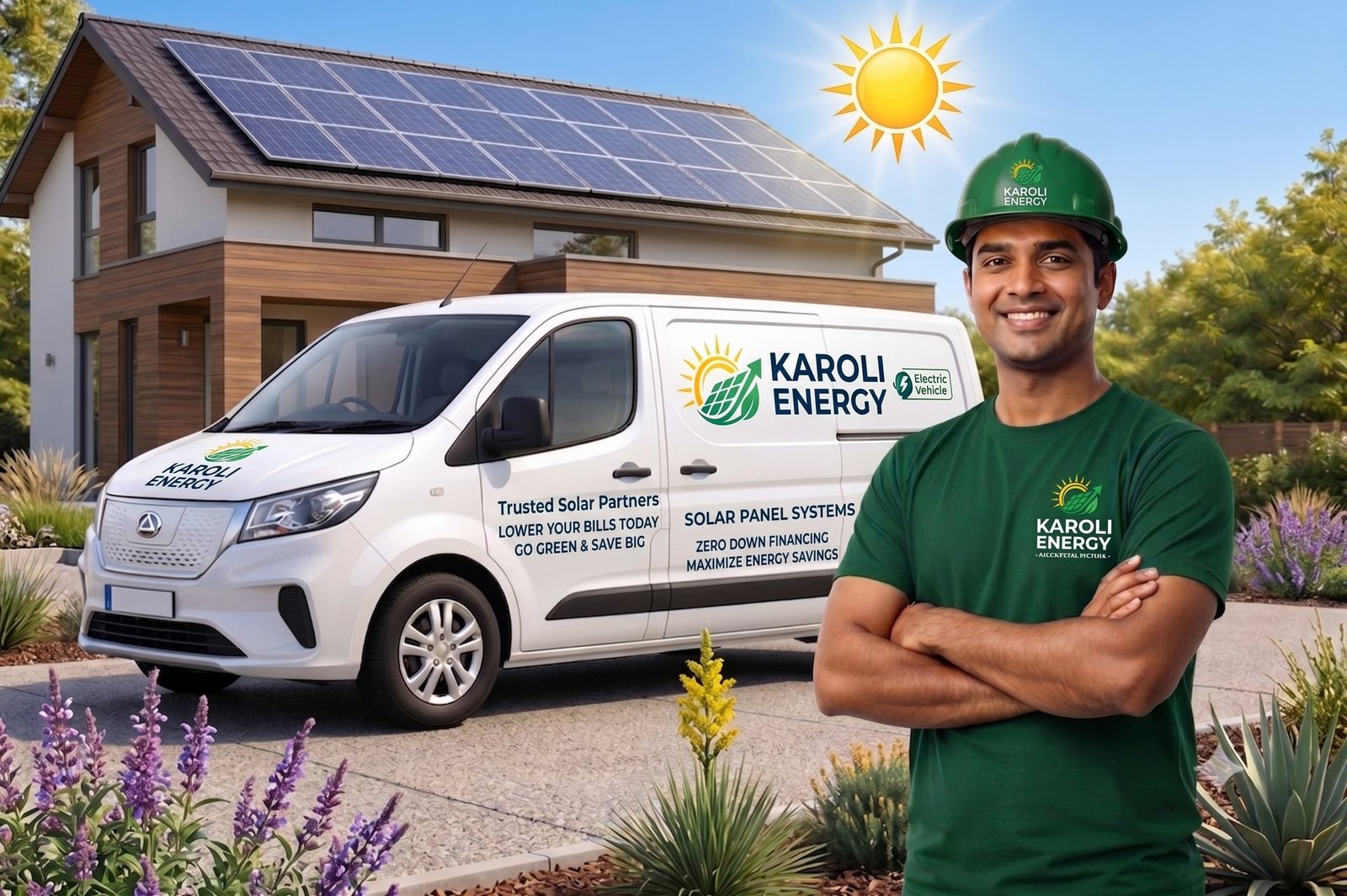Karoli Energy technician beside a branded service van