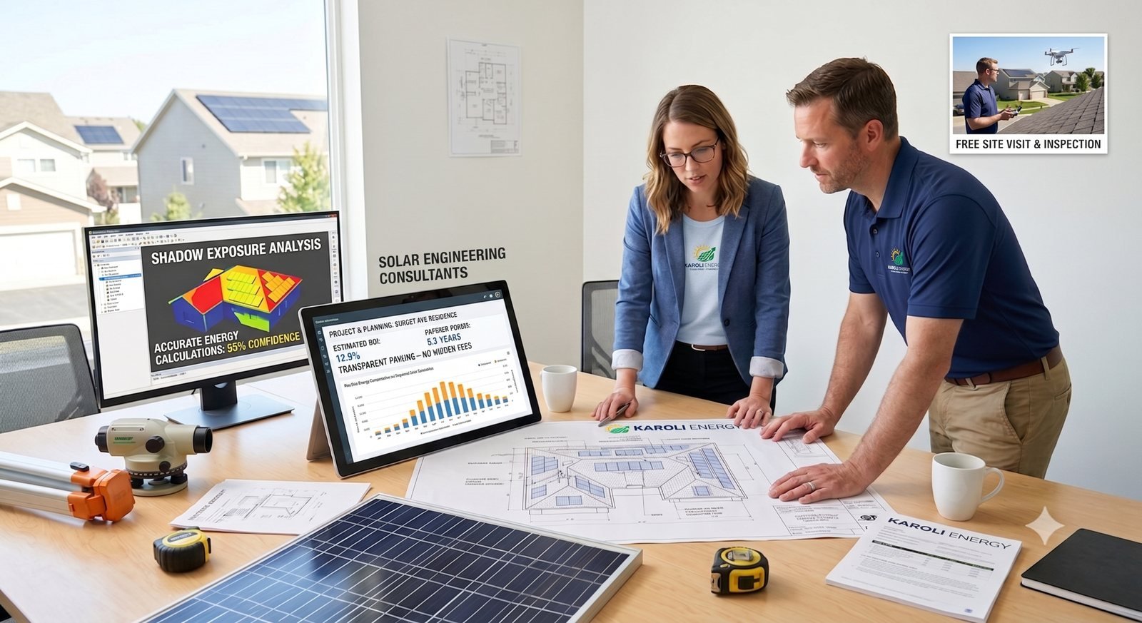 Karoli Energy consultants reviewing shadow exposure and energy analysis